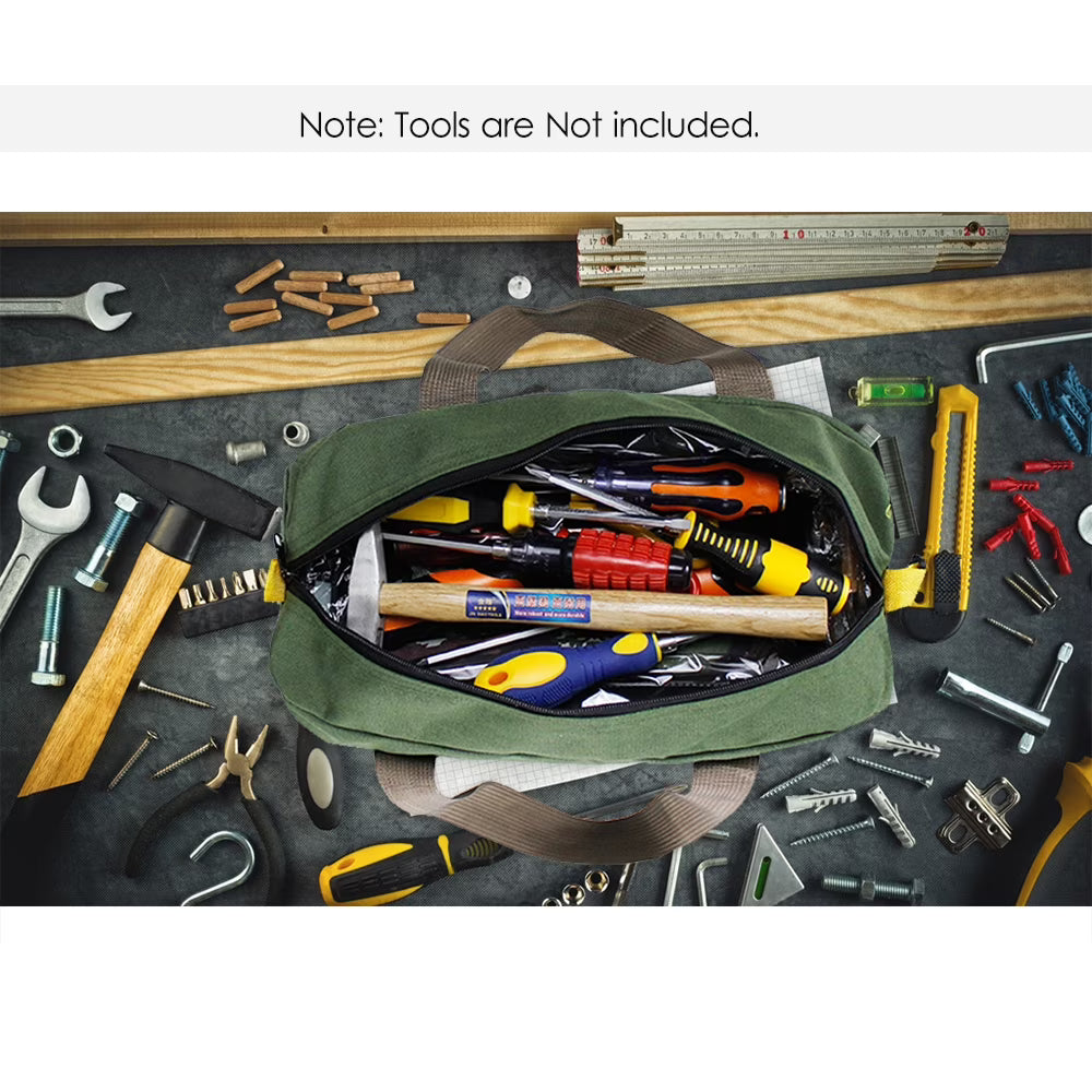 PENGGONG Large Thickened Wear-resistant Maintenance Tool Storage Bag Multifunctional Portable Tool Bag Large Capacity Canvas Bag 18-inch Army Green
